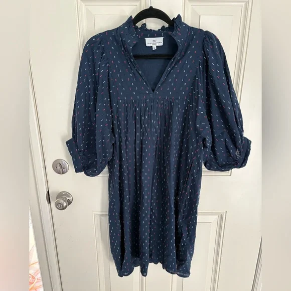 Never a Wallflower High Neck Dress Navy Swiss Dot Size Medium - Picture 2 of 8